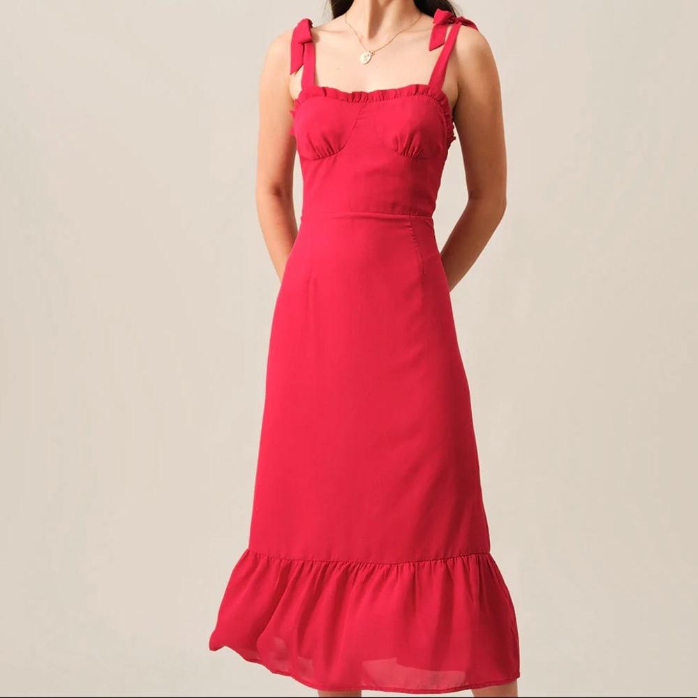 The Solid Ruffle Tie Strap Maxi Dress